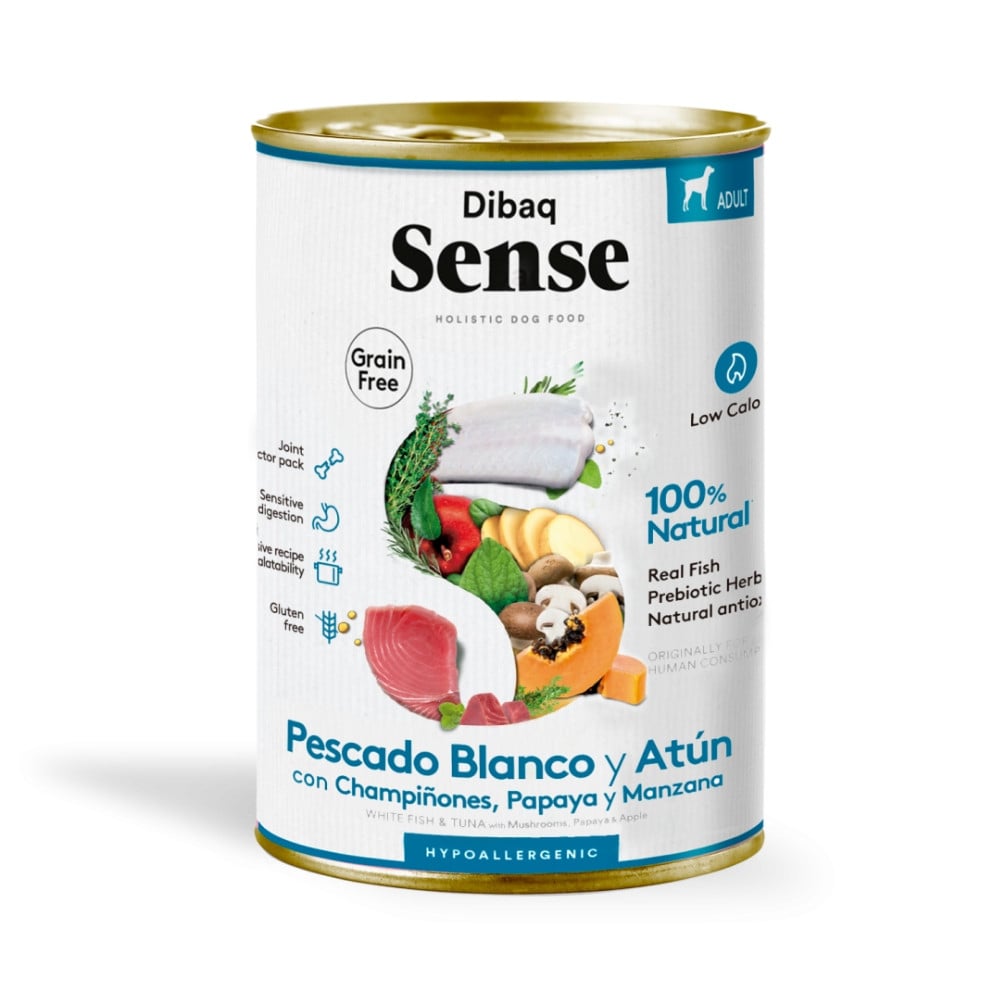 Dibaq Sense Lata Pescado Blanco y Atún 380g para Perro Comida húmeda para Perros Patitas&co