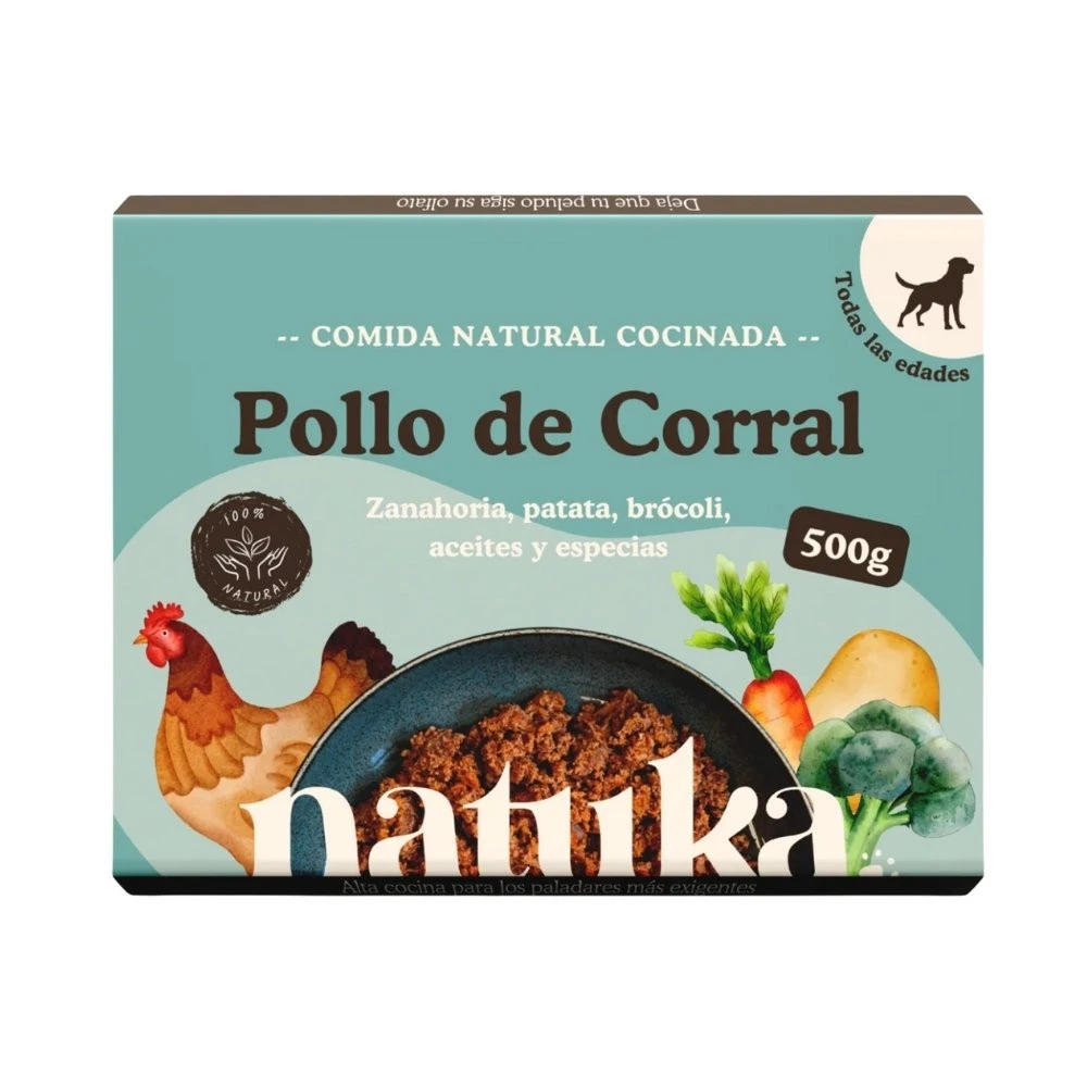 Natuka Menú Cocinado de Pollo de Corral para Perro Comida Cocinada para Perro Patitas&co