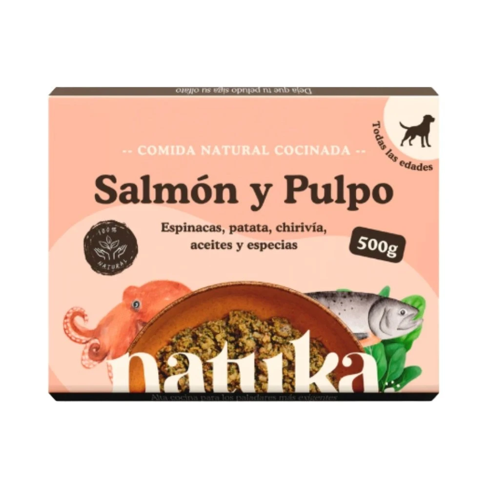 Natuka Menú Cocinado de Salmón y Pulpo para Perro Comida Cocinada para Perro Patitas&co