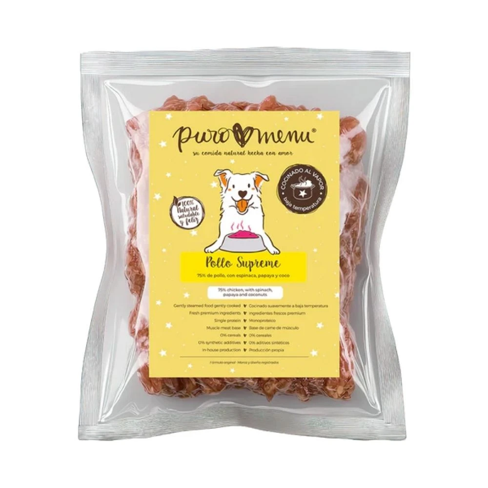 Puromenu Menú Cocinado Pollo Supreme para Perro Comida Cocinada para Perro Patitas&co