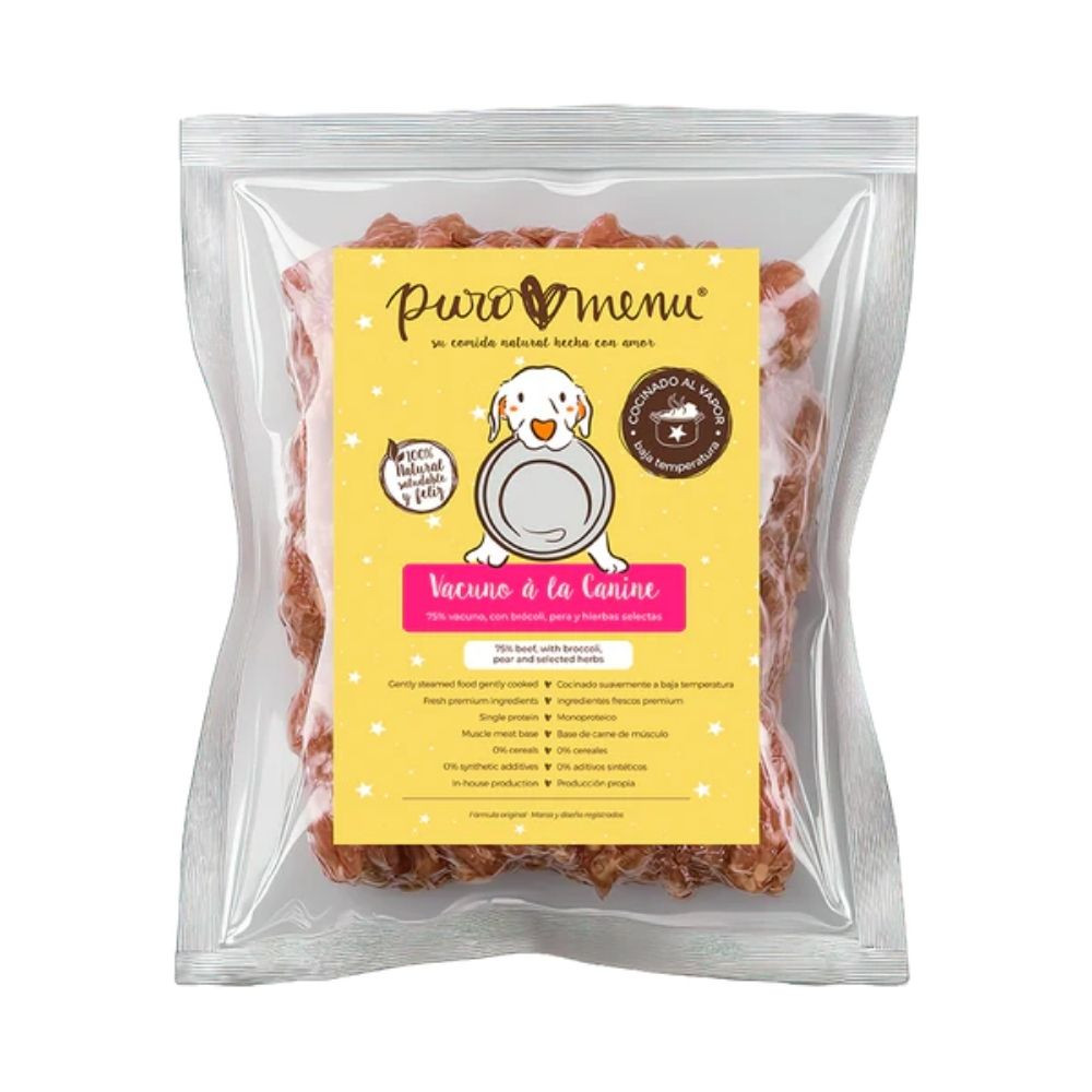 Puromenu Menú Cocinado Vacuno a la Canine Comida Cocinada para Perro Patitas&co