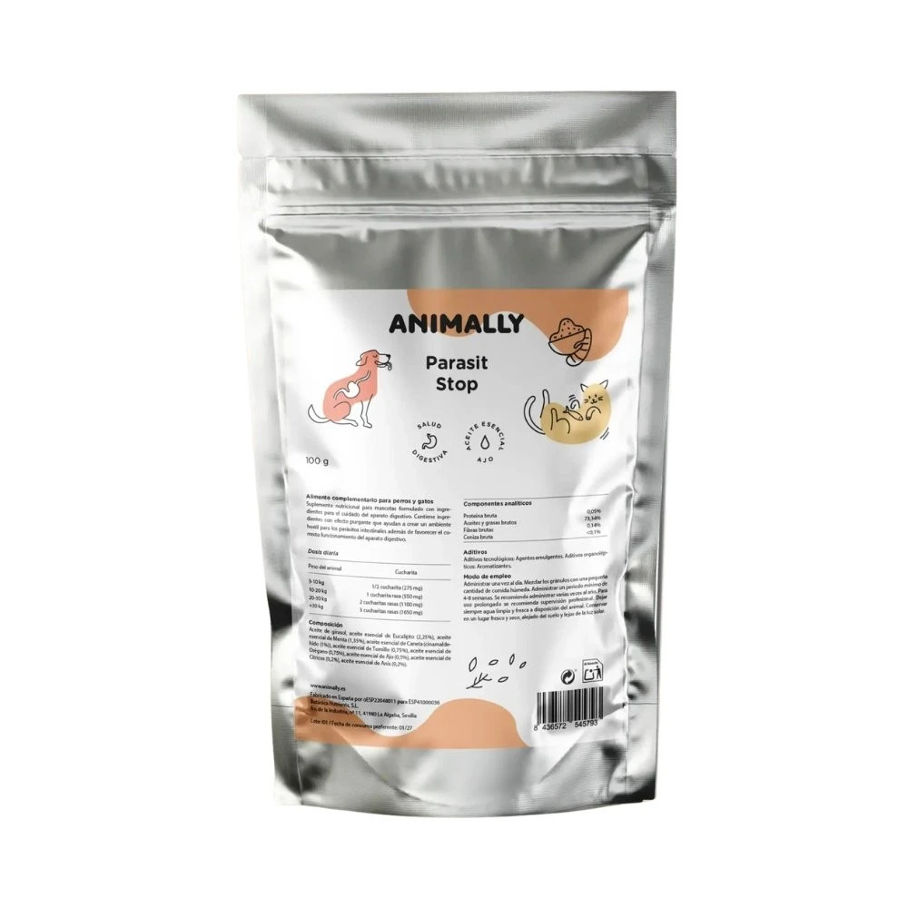 Parasit Stop Animally - Control Parásitos Intestinales para Perro y Gato Antiparasitarios para gatos Patitas&co