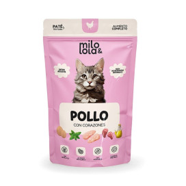 Pack 12 Sobres Milo y Lola de Pollo con Corazones para Gatos Comida húmeda para gatos Patitas&co