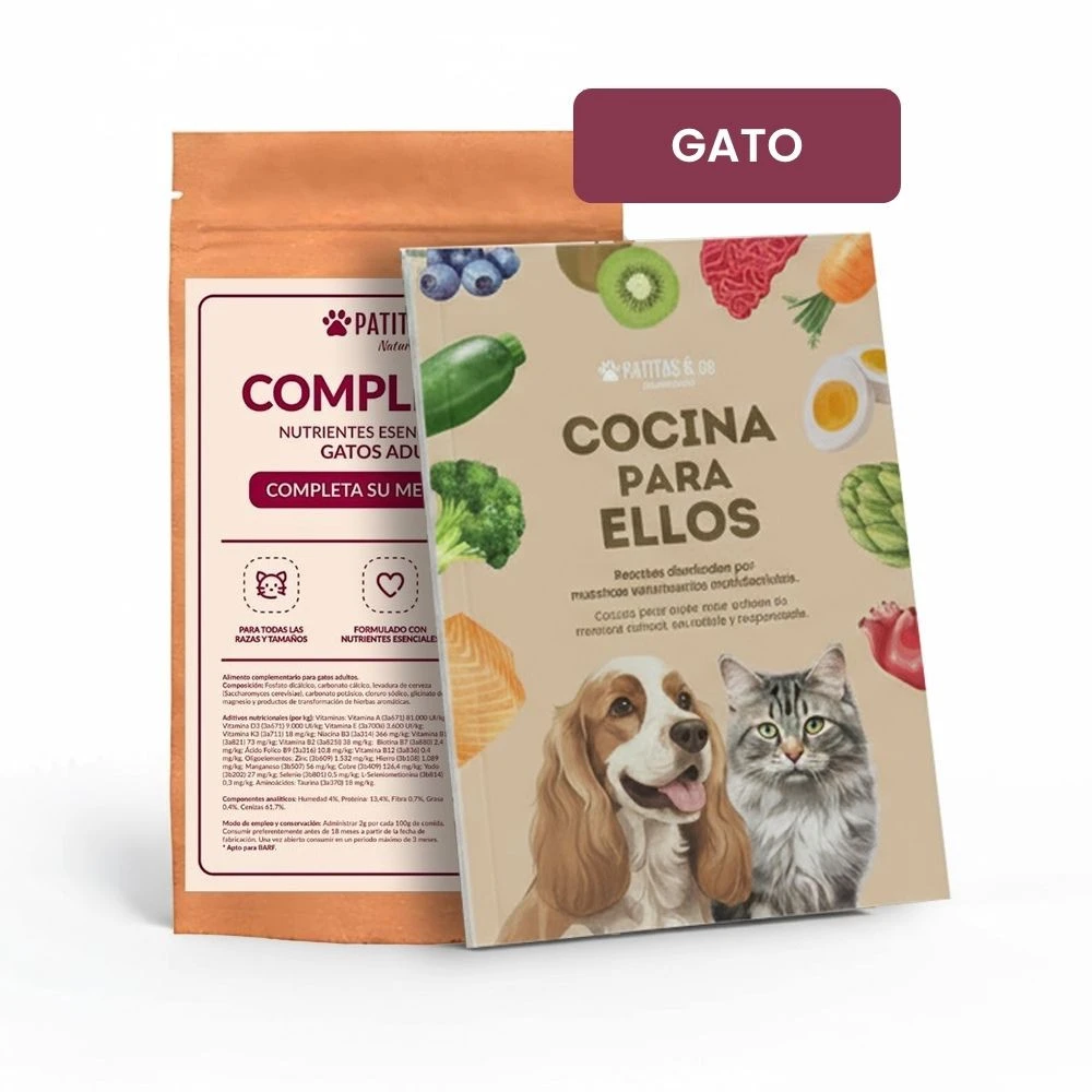 Libro de Recetas + Suplemento GATO Complete It 250g Comida húmeda para gatos Patitas&co