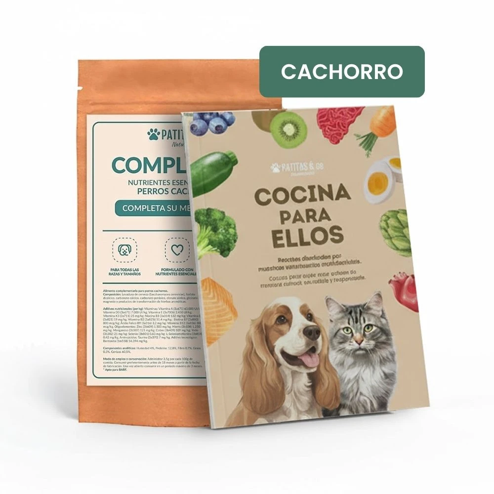 Libro de Recetas + Suplemento CACHORRO Complete It 250g Comida húmeda para Perros Patitas&co