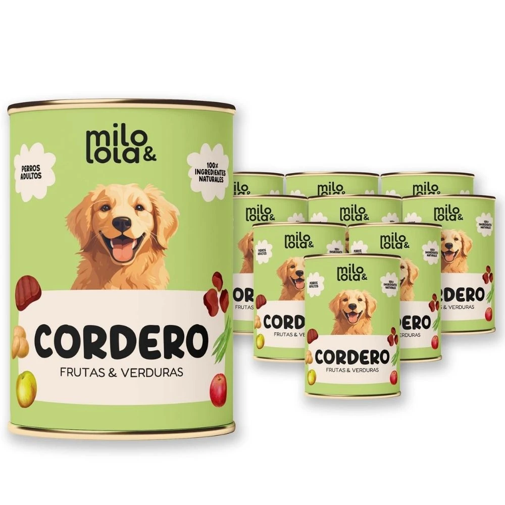 Pack 12 Latas Milo y Lola Cordero para Perro (12x380g) Comida húmeda para Perros Patitas&co