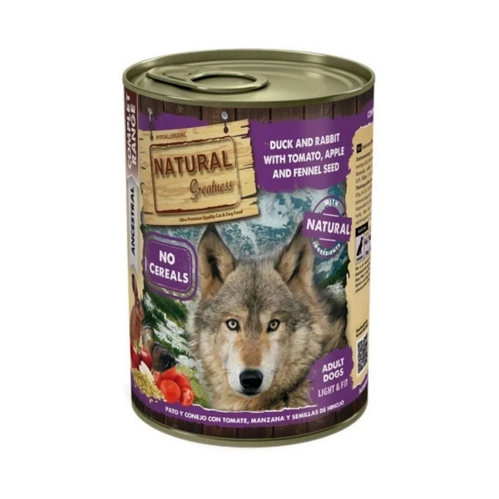 Natural Greatness Lata Pato y Conejo 400g Perro Comida húmeda para Perros Patitas&co