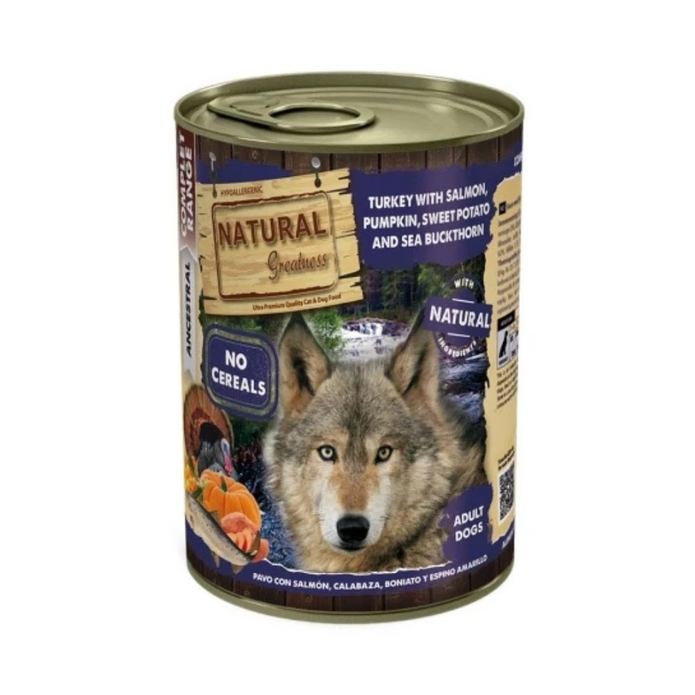 Natural Greatness Lata Pavo con Salmón Comida Húmeda 400g Perro Comida húmeda para Perros Patitas&co