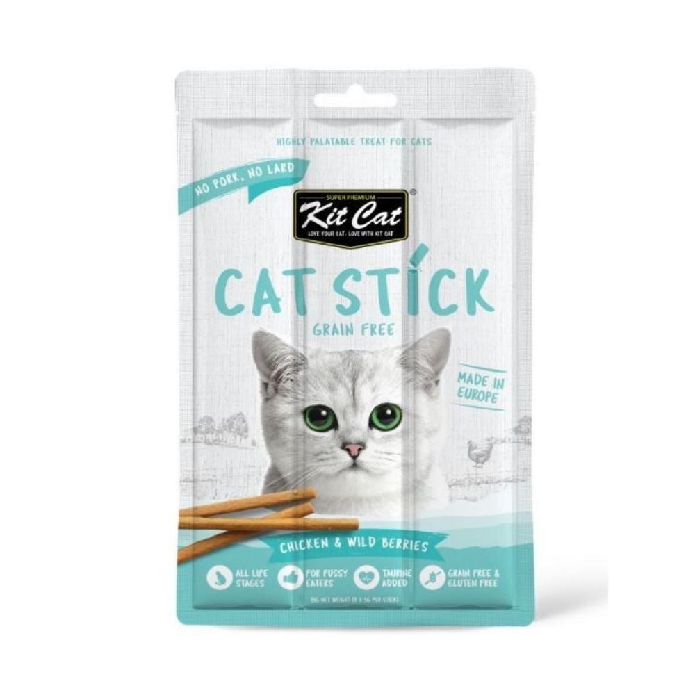 Kit Cat Sticks Snacks de Pollo y Frutos del Bosque (3x5g) para Gato Snacks para Gatos Patitas&co