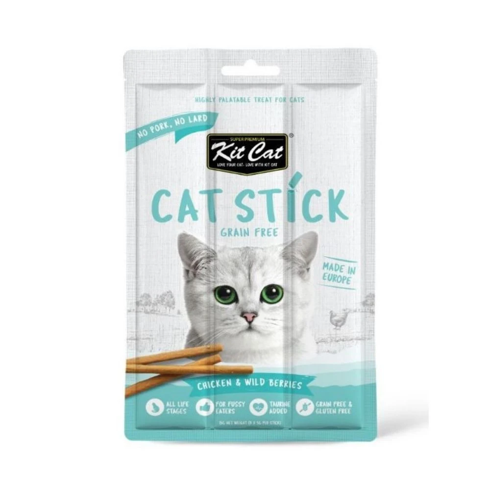 Kit Cat Sticks Snacks de Pollo y Frutos del Bosque (3x5g) para Gato Snacks para Gatos Patitas&co