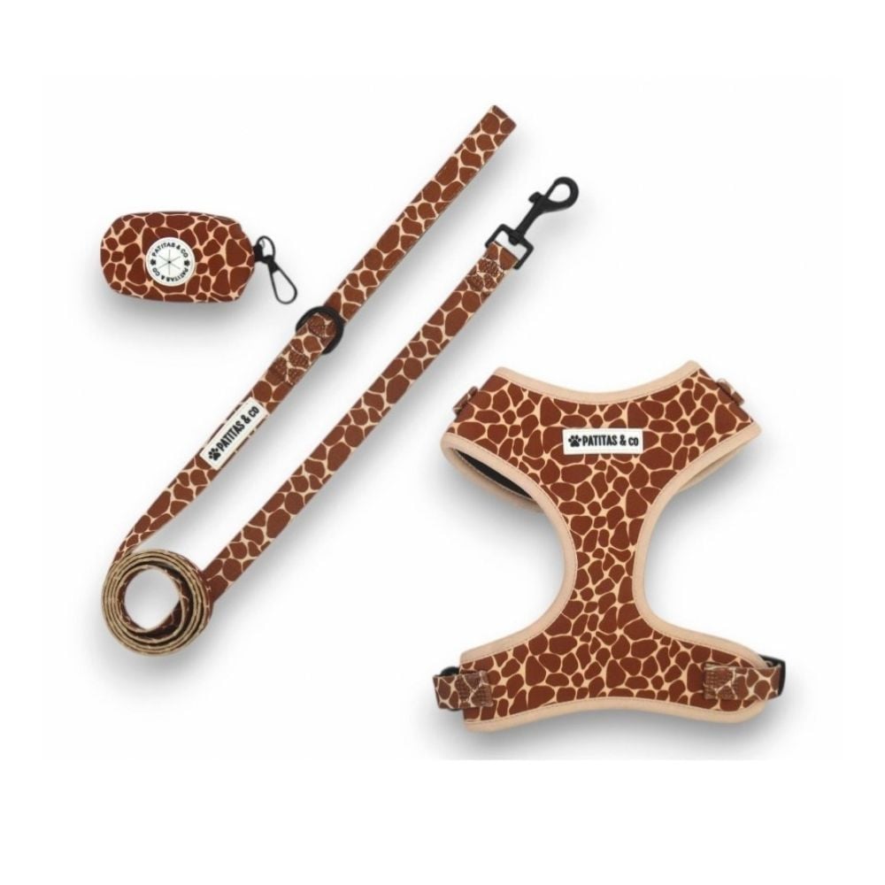 Pack Patitas Jirafa Arnés + Correa + Porta Bolsas Accesorios de Paseo para Perro Patitas&co