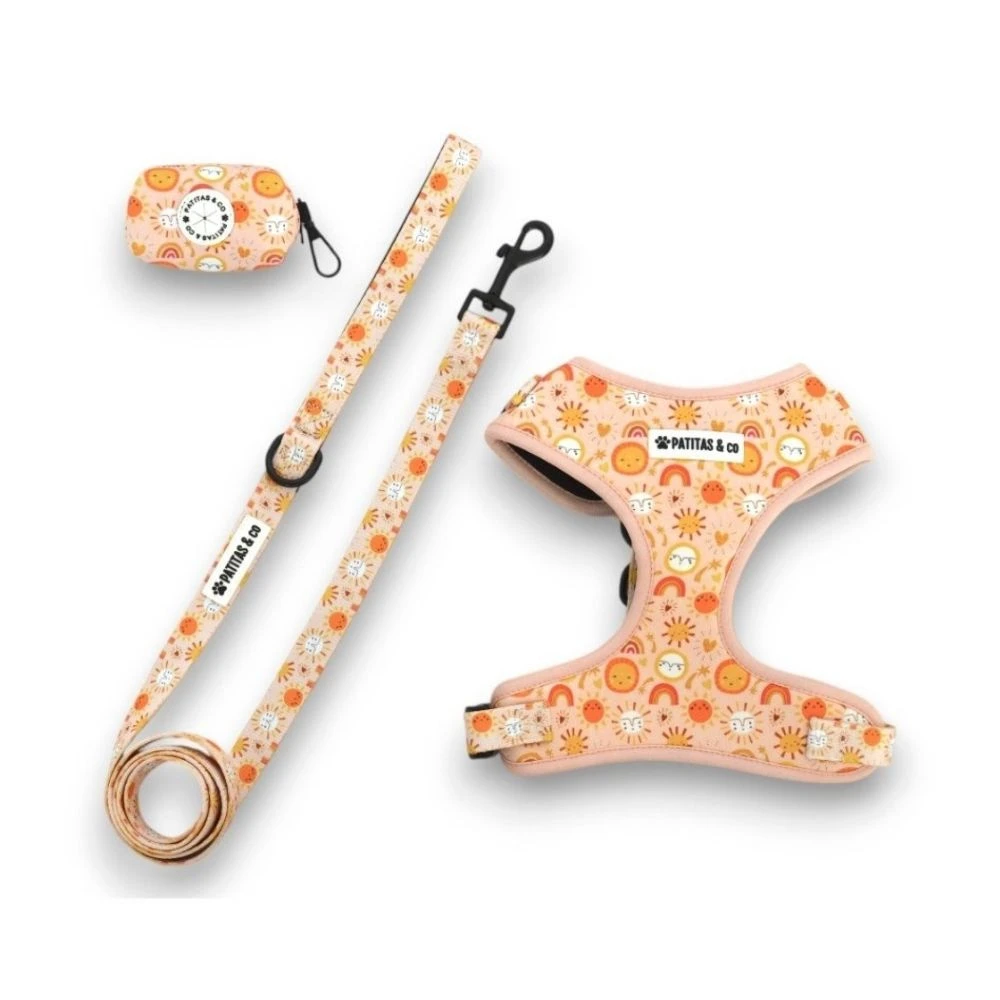Pack Patitas Soles Arnés + Correa + Porta Bolsas Accesorios de Paseo para Perro Patitas&co