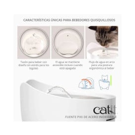 Catit Pixi Fuente Acero Inoxidable 2,5L para Gatos Accesorios para Gatos Patitas&co