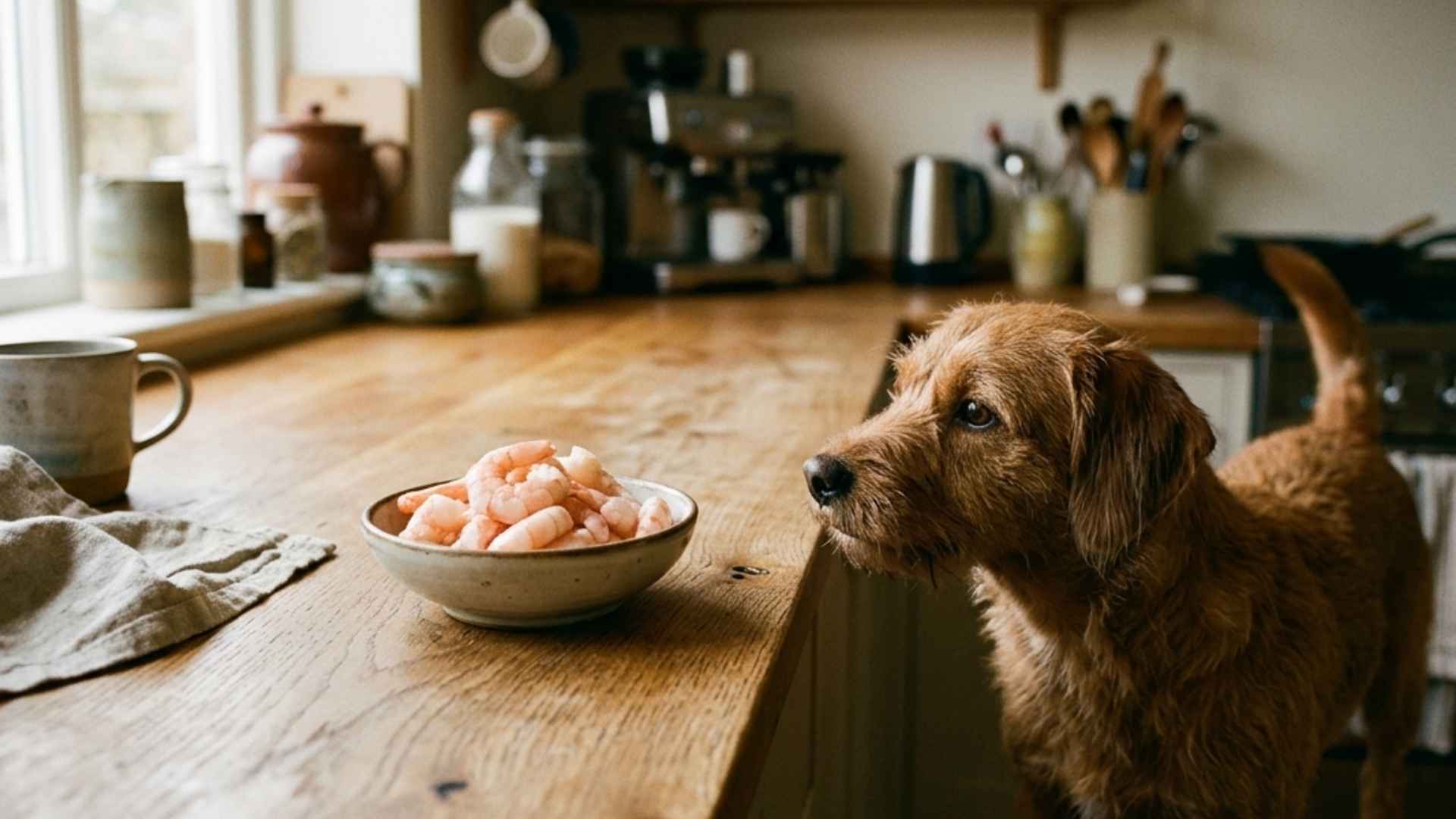 Los perros comen langostinos