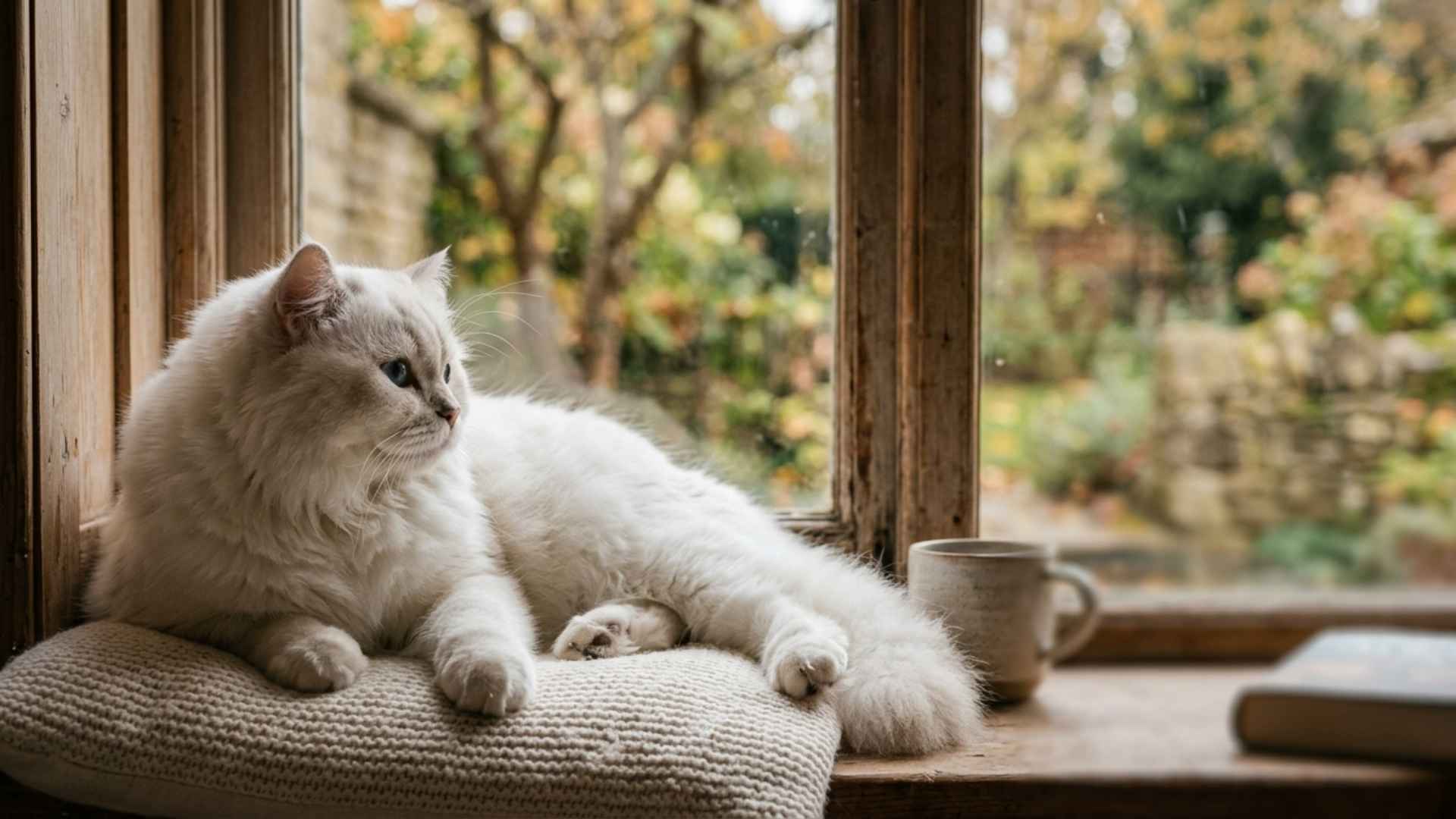 gato británico de pelo largo blanco con ojos azules