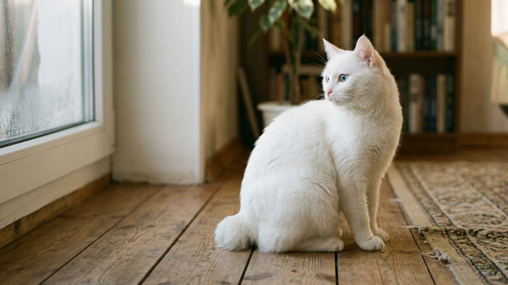 gato kurilian shorthair blanco con ojos azules